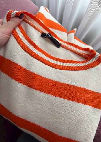 Turuncu Çizgili Örgü Kadın Kazak - Görsel 4