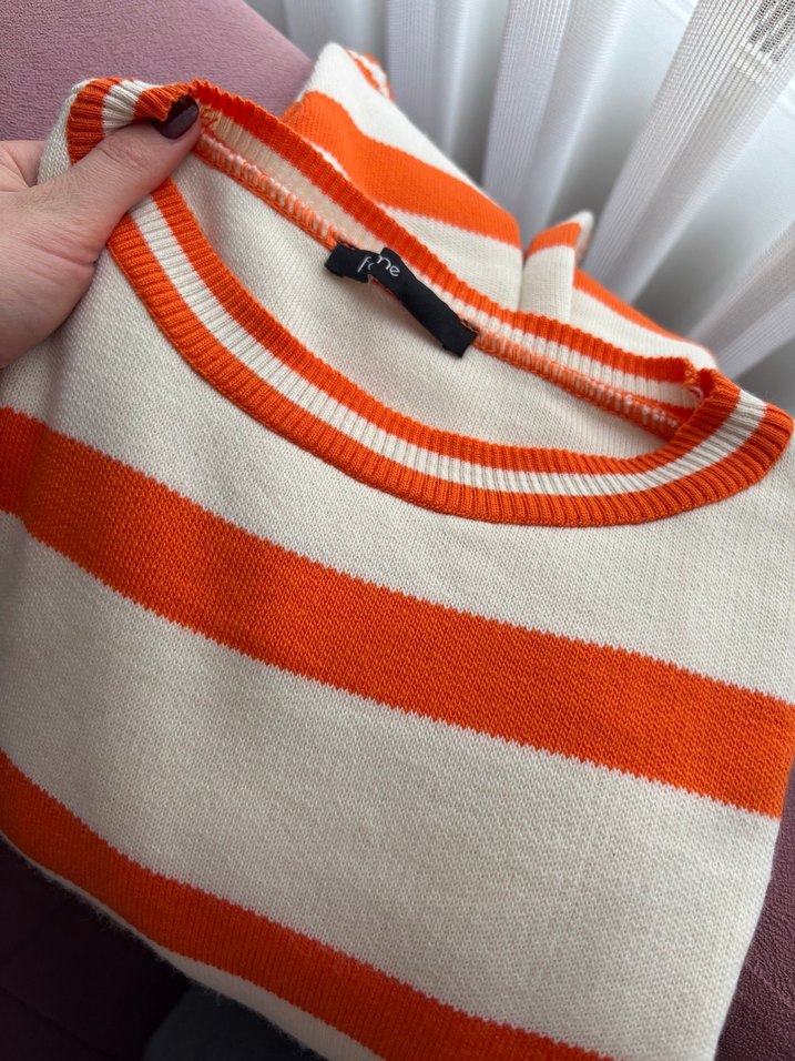 Turuncu Çizgili Örgü Kadın Kazak - Görsel 4