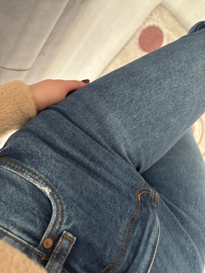 Mango Kadın Koyu Mavi Rahat Kesim Denim Pantolon - Görsel 3