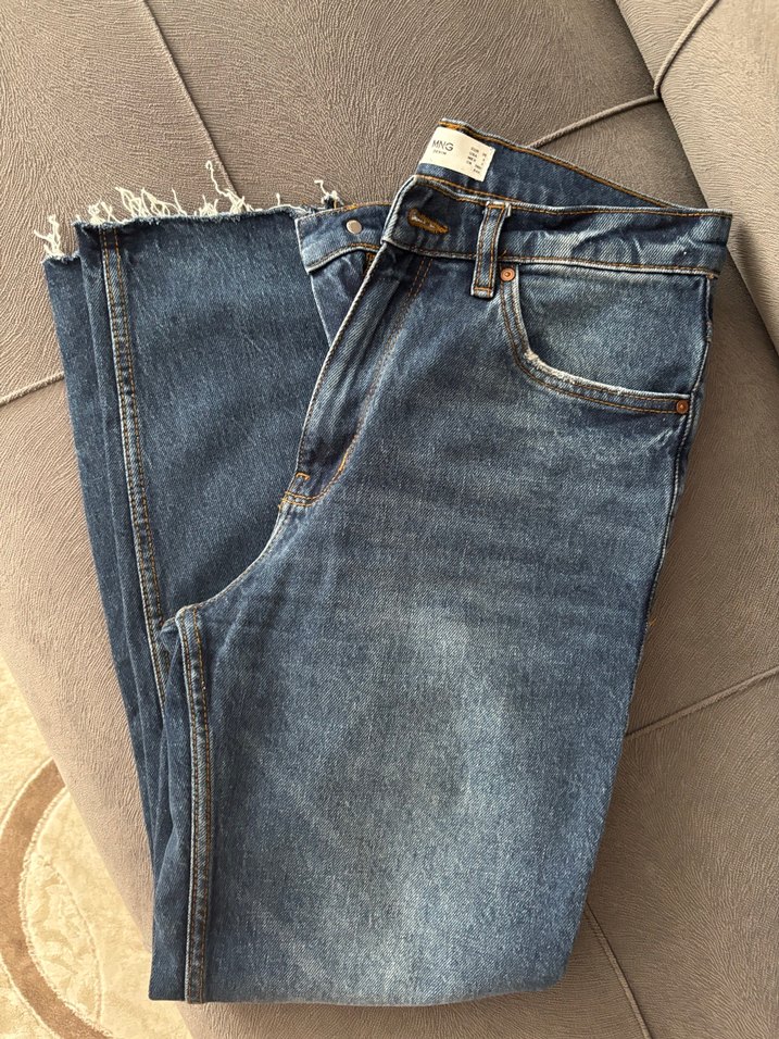 Mango Kadın Koyu Mavi Rahat Kesim Denim Pantolon - Görsel 4