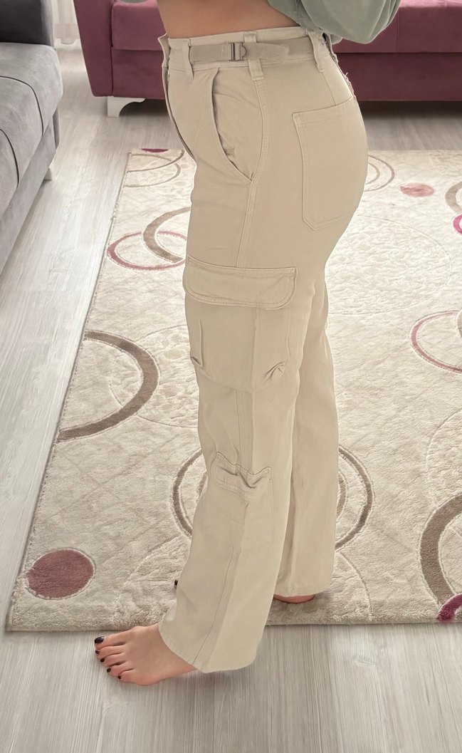 Stradivarius S beden bej kargo pantolon - Görsel 2