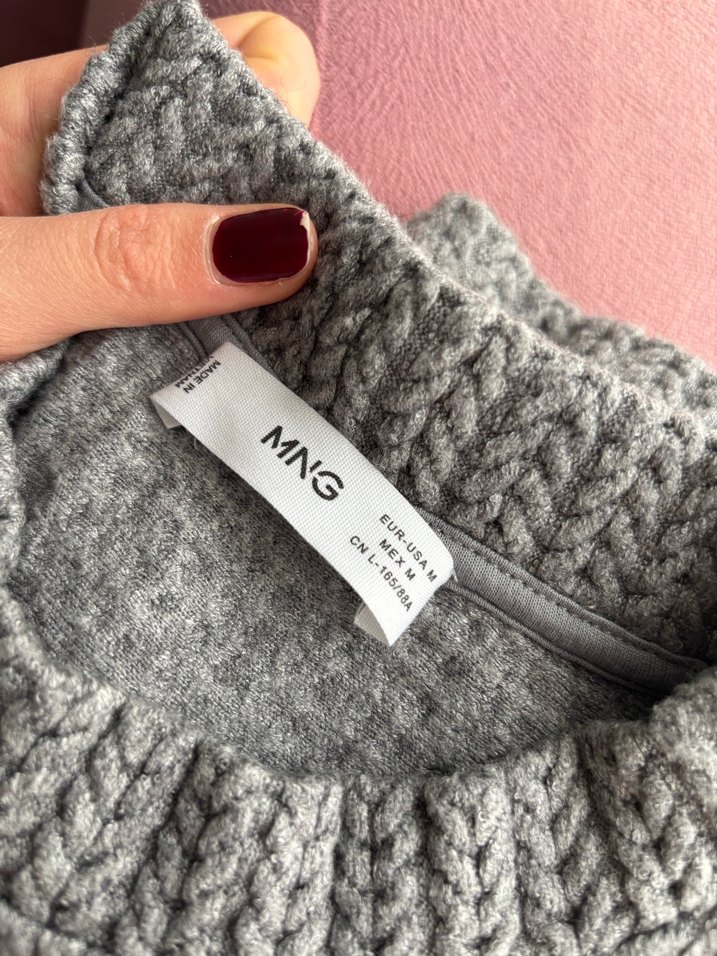 Gri Yüksek Yakalı yarım kollu Örgü Kadın Kazak - Görsel 4