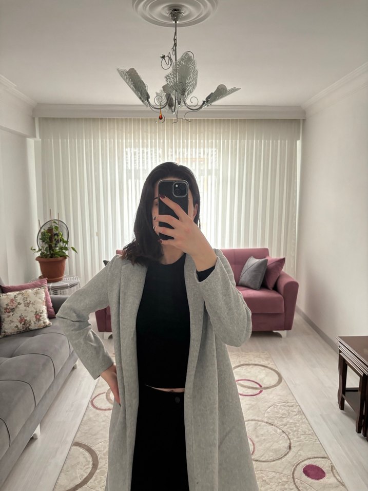 Zara gri kaşe kaban - Görsel 3