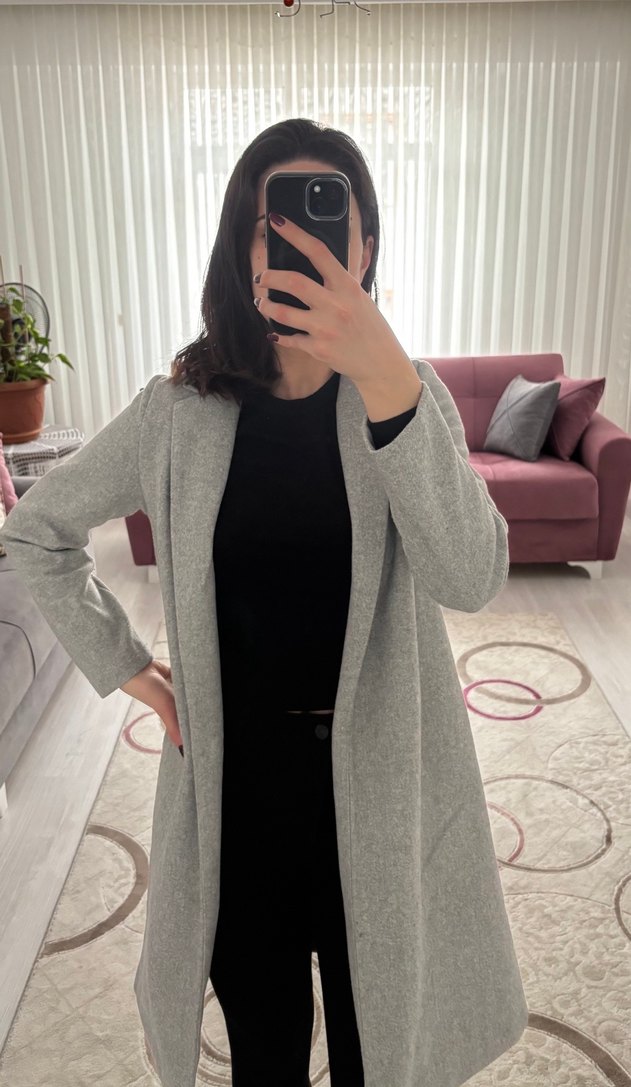 Zara gri kaşe kaban - Görsel 2