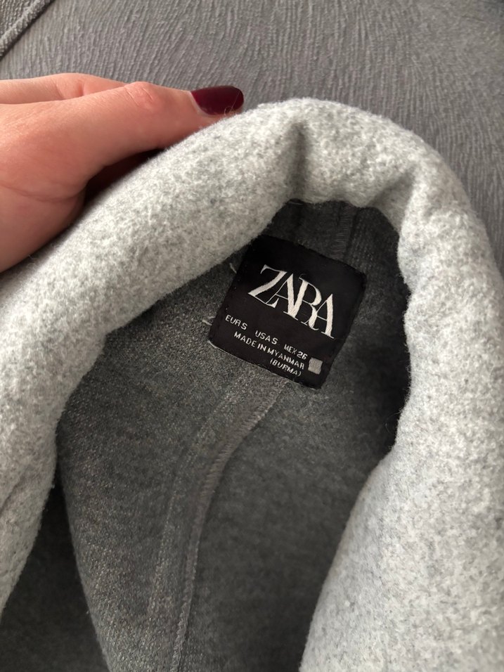 Zara gri kaşe kaban - Görsel 4