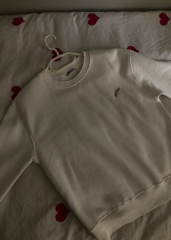 Kadın Beyaz Pamuklu Salaş Sweatshirt - Görsel 2