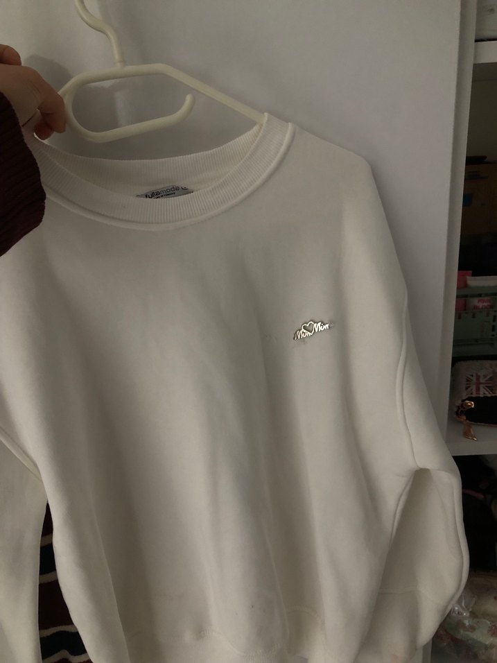 Kadın Beyaz Pamuklu Salaş Sweatshirt - Görsel 3