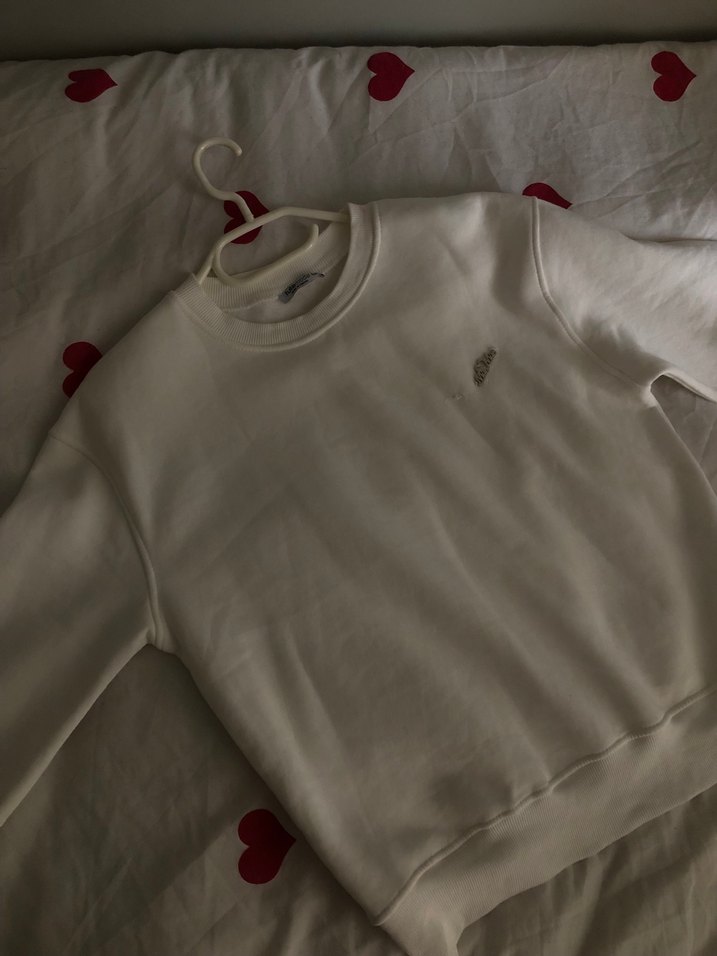 Kadın Beyaz Pamuklu Salaş Sweatshirt - Görsel 2