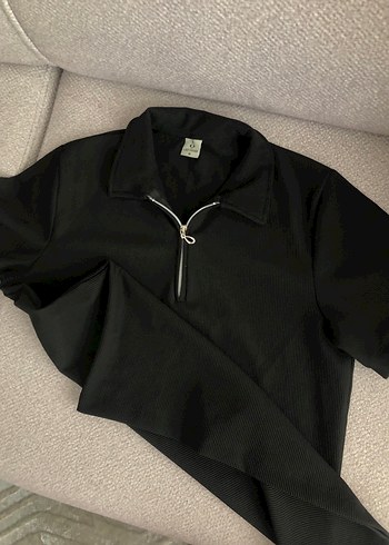 Fermuarlı Siyah Kısa Kollu Hamile Gömleği - Görsel 2