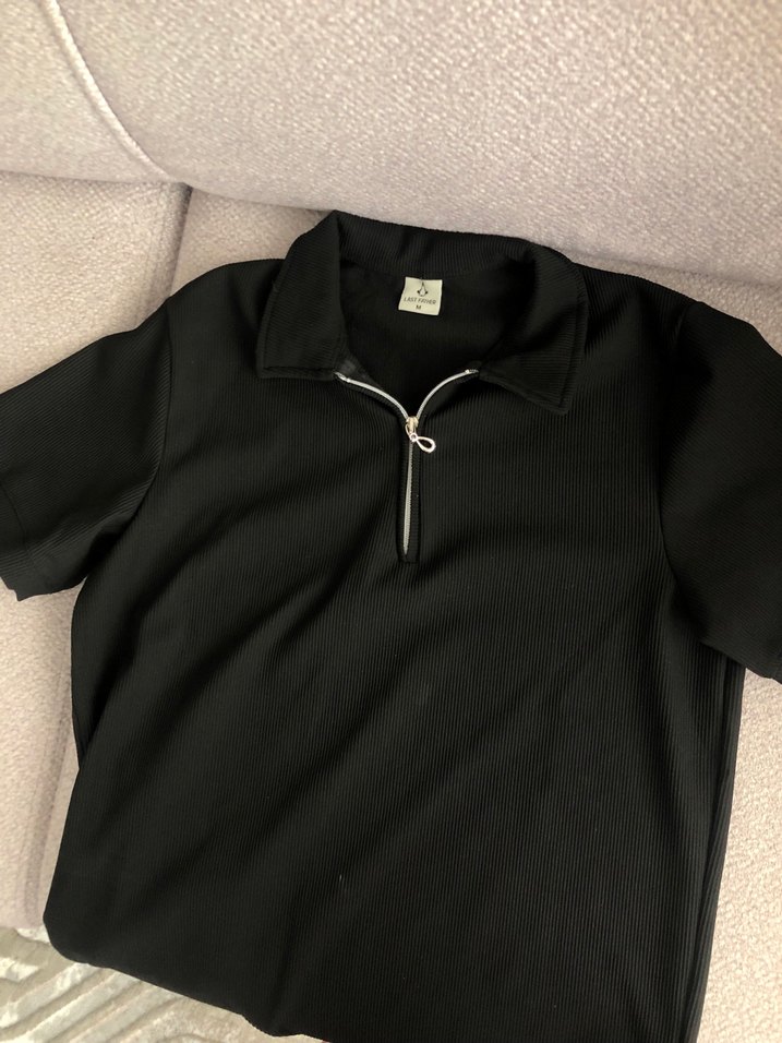 Fermuarlı Siyah Kısa Kollu Hamile Gömleği - Görsel 3