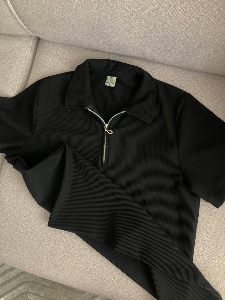 Fermuarlı Siyah Kısa Kollu Hamile Gömleği - Görsel 2