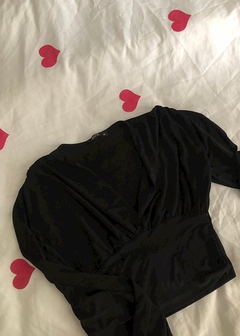 Siyah Drapeli V Yaka Uzun Kollu Bluz - Görsel 3