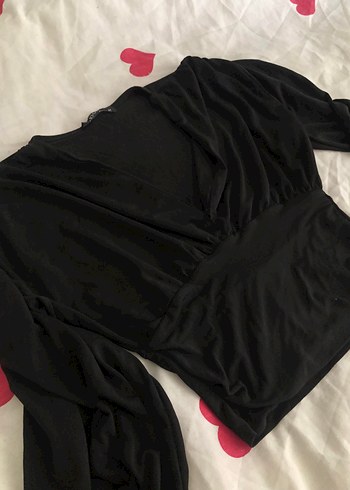 Siyah Drapeli V Yaka Uzun Kollu Bluz - Görsel 2