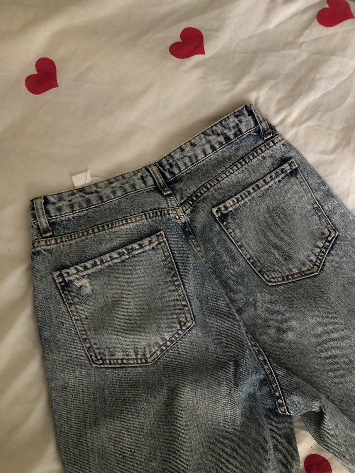 Düğmeli Gri Mavi Kadın Denim Pantolon - Görsel 4