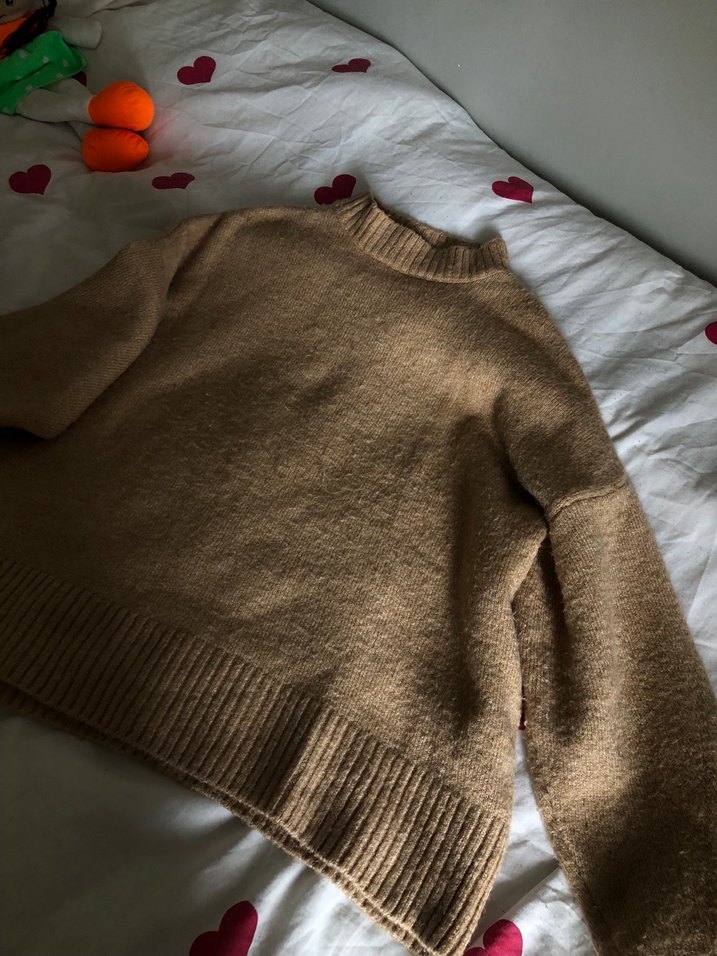 Kahverengi Örgü Kadın Yün Kazak - Görsel 3