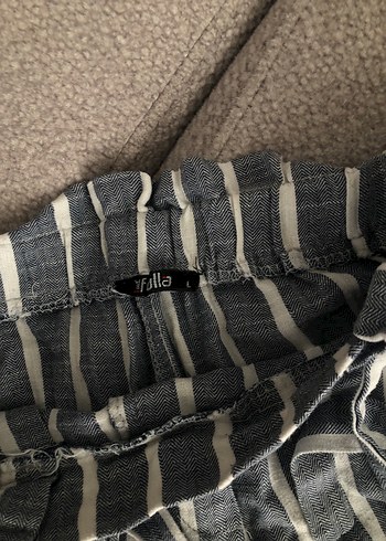 Gri Çizgili Bol Kesim Keten Hamile Şortu - Görsel 4