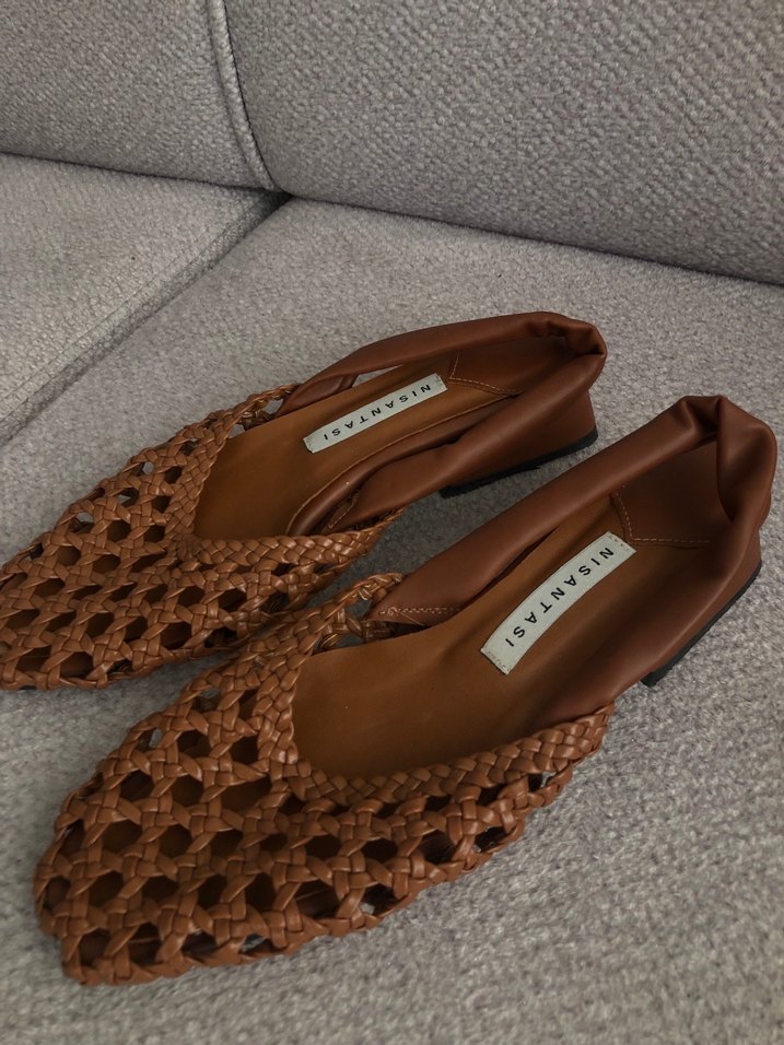 Deri Örgü Detaylı Kahverengi Kadın Topuklu Babet - Görsel 3