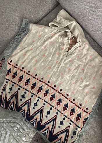 Nakışlı Bohem Gri Kız Panço - Görsel 3