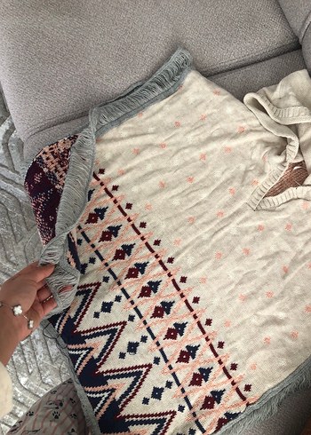 Nakışlı Bohem Gri Kız Panço - Görsel 2