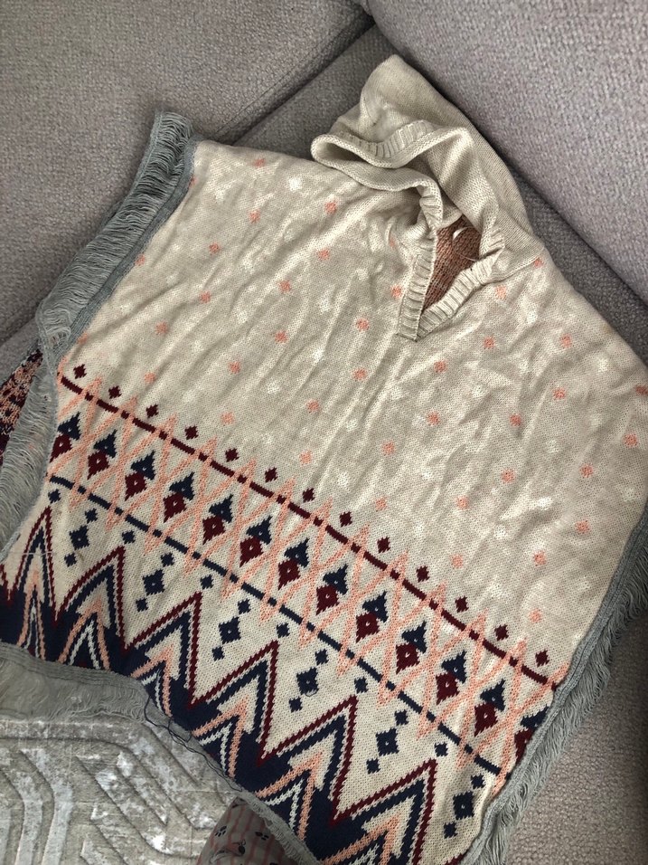 Nakışlı Bohem Gri Kız Panço - Görsel 3