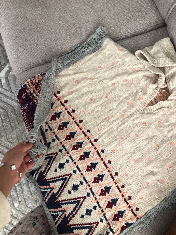 Nakışlı Bohem Gri Kız Panço - Görsel 2