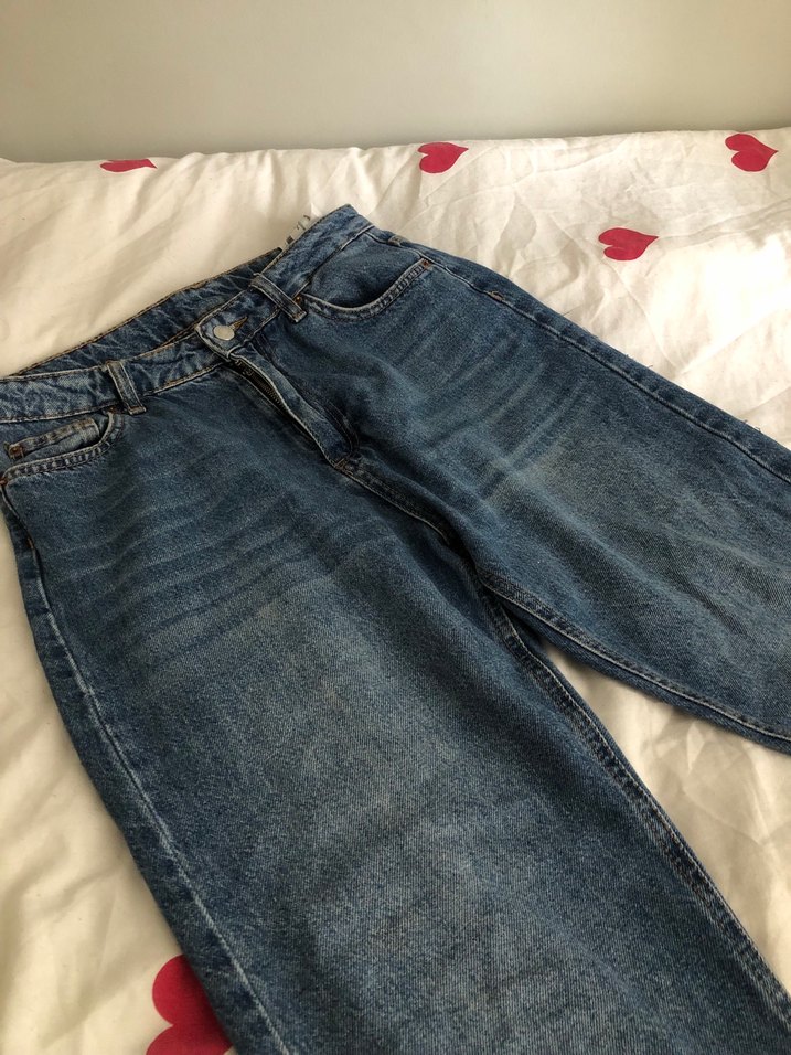 Düğmeli Lacivert Kadın Kot Pantolon - Görsel 4