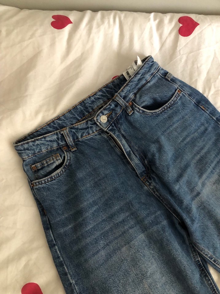 Düğmeli Lacivert Kadın Kot Pantolon - Görsel 2