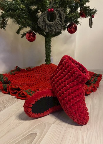 Kız-Erkek Çccuk İçin Kırmızı Örgü Sıcak Ev pandufu - Görsel 3