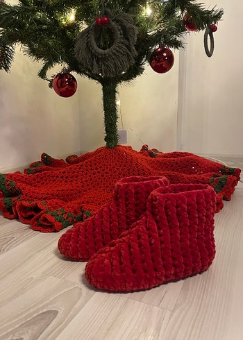 Kız-Erkek Çccuk İçin Kırmızı Örgü Sıcak Ev pandufu - Görsel 2