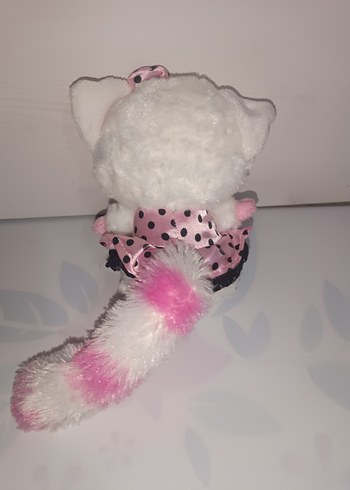 Pembe Elbiseli Fiyonklu oyuncak Peluş Kedi - Görsel 3