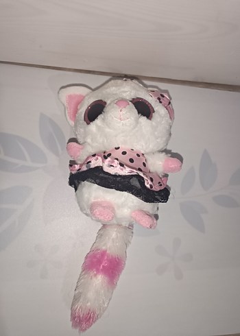 Pembe Elbiseli Fiyonklu oyuncak Peluş Kedi - Görsel 4