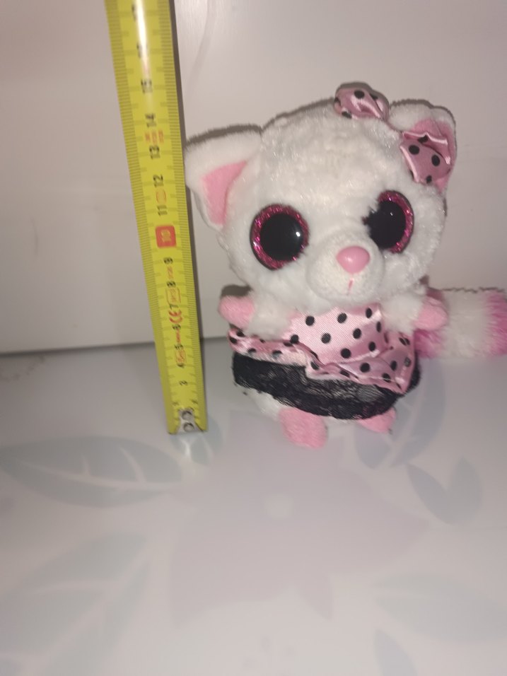 Pembe Elbiseli Fiyonklu oyuncak Peluş Kedi - Görsel 5