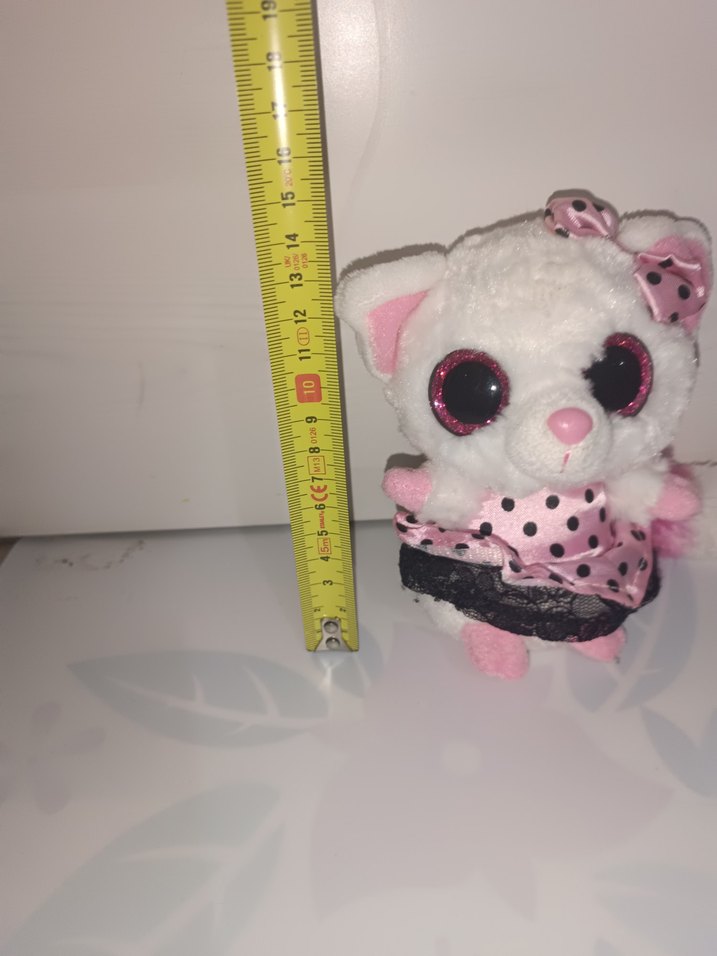 Pembe Elbiseli Fiyonklu oyuncak Peluş Kedi - Görsel 2