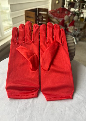 Vintage Kırmızı Saten Eldiven - Görsel 2