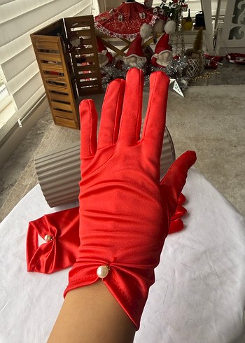 Vintage Kırmızı Saten Eldiven - Görsel 7