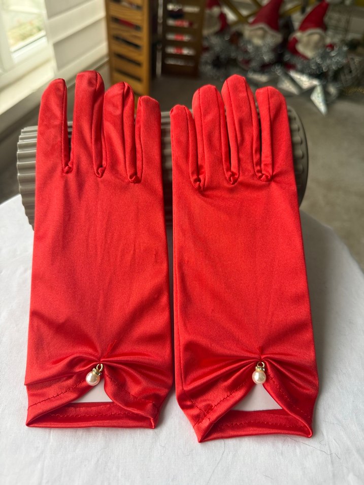 Vintage Kırmızı Saten Eldiven - Görsel 3