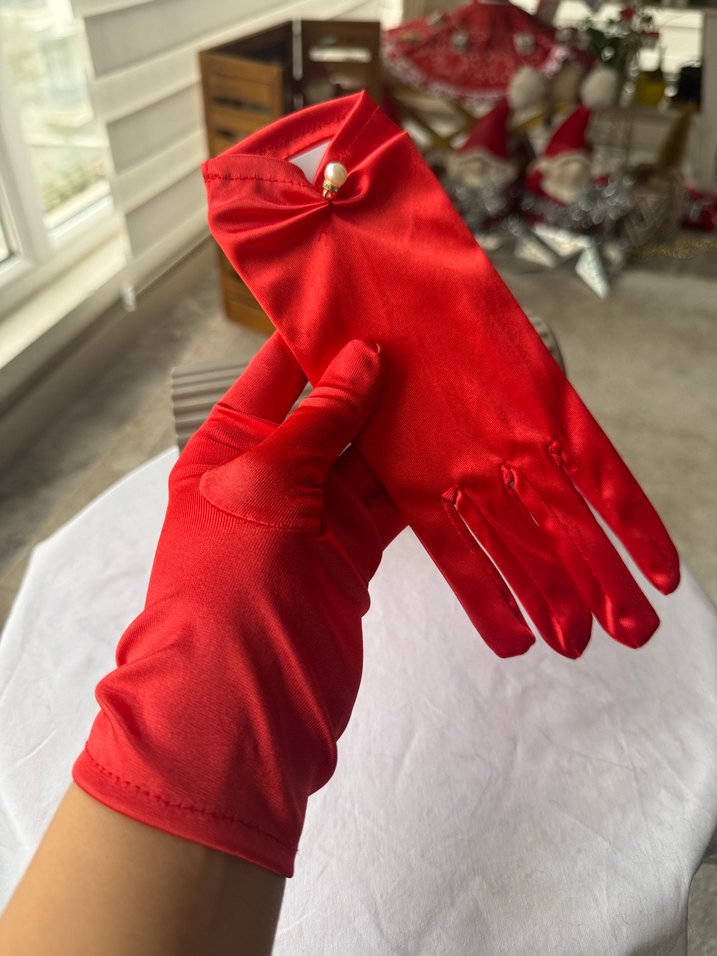 Vintage Kırmızı Saten Eldiven - Görsel 5
