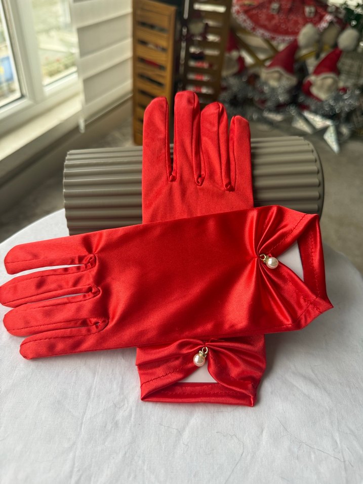 Vintage Kırmızı Saten Eldiven - Görsel 4
