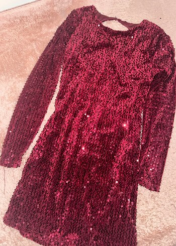 Bordo Payetli Uzun Kollu Abiye Elbise - Görsel 2