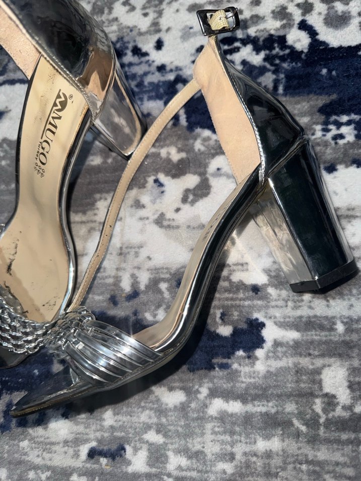 Gri Parlak  Tokalı Topuklu Kadın Ayakkabı - Görsel 3