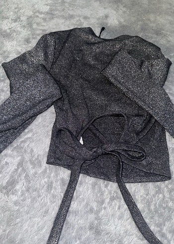 Gri simli Uzun Kollu crop Kazak - Görsel 6