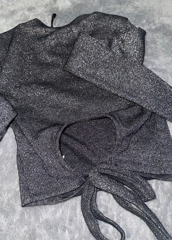 Gri simli Uzun Kollu crop Kazak - Görsel 7