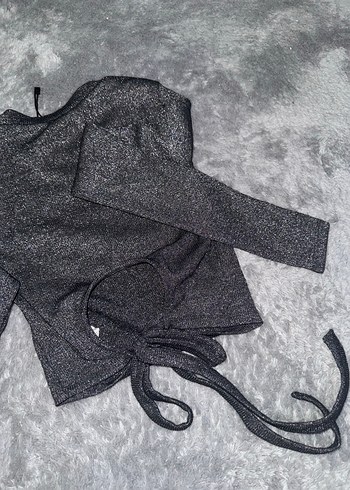 Gri simli Uzun Kollu crop Kazak - Görsel 5