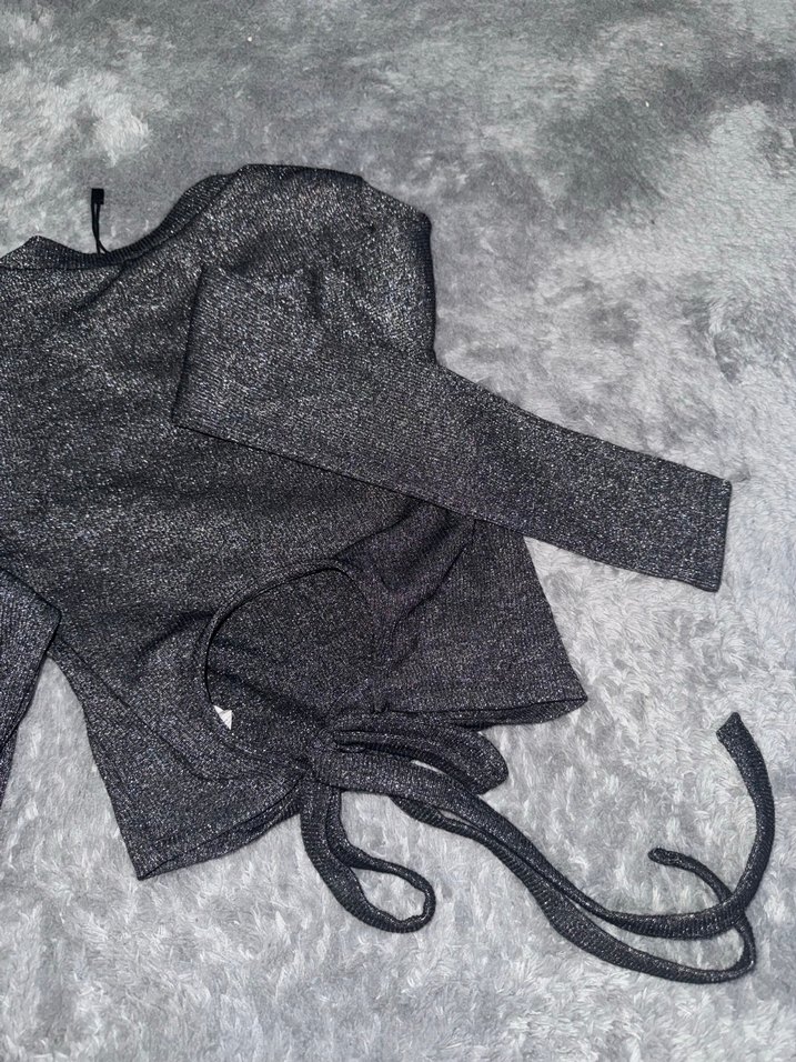 Gri simli Uzun Kollu crop Kazak - Görsel 5