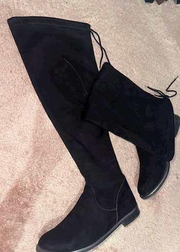 Siyah Süet Diz Boyu Fermuarlı Çizme - Görsel 2