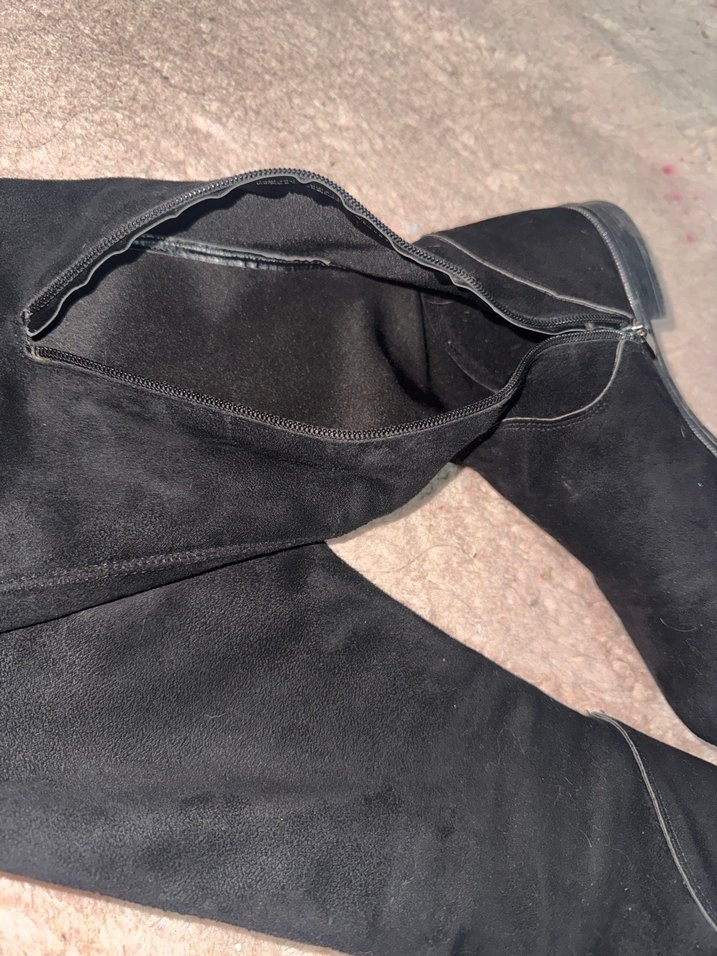 Siyah Süet Diz Boyu Fermuarlı Çizme - Görsel 3