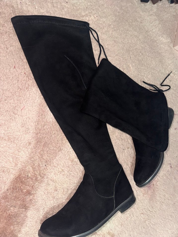 Siyah Süet Diz Boyu Fermuarlı Çizme - Görsel 2