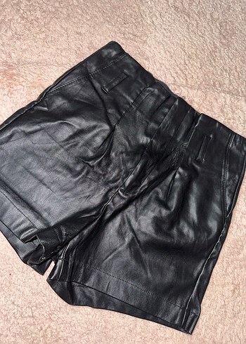 Siyah Deri Kadın şort - Görsel 2
