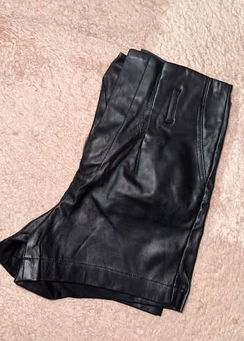 Siyah Deri Kadın şort - Görsel 7