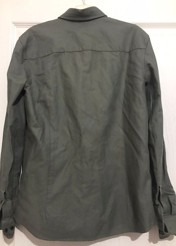 Haki Erkek Keten Gömlek, Uzun Kollu, Düğmeli - Görsel 3